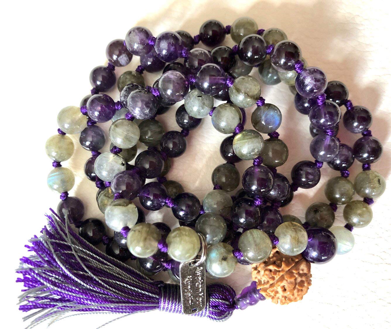 Amethyst & Labradorite Mala Necklace with Rudraksha | SOMA Collection