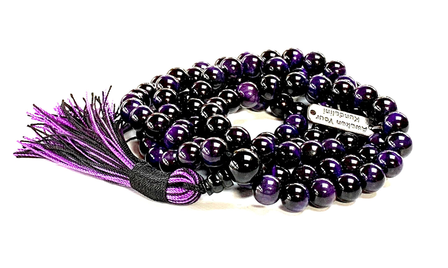 Tiger's Eye Mala Necklace – 8mm 108 Beads – Multicolor Options – Solar Plexus Chakra & Zodiac Birthstones – Meditation Jewelry