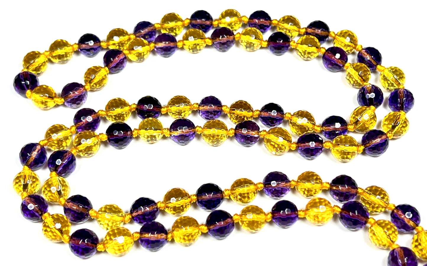 Sun & Moon Harmony Beaded Necklace – Faceted Citrine & Amethyst Crystals | 8mm 108 Mala Beads | Solar Plexus & Crown Chakras | February & November Birthstones | Ethically Sourced