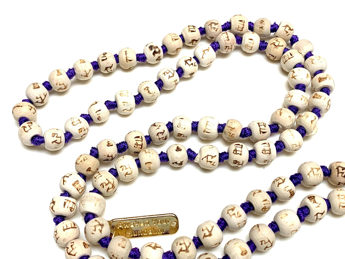Tulsi Mala Beads Necklace w/ 5 Mukhi Rudraksha – 8mm Beads with "Ram" Inscription – Root Chakra & Aries Birthstone – Meditation Jewelry