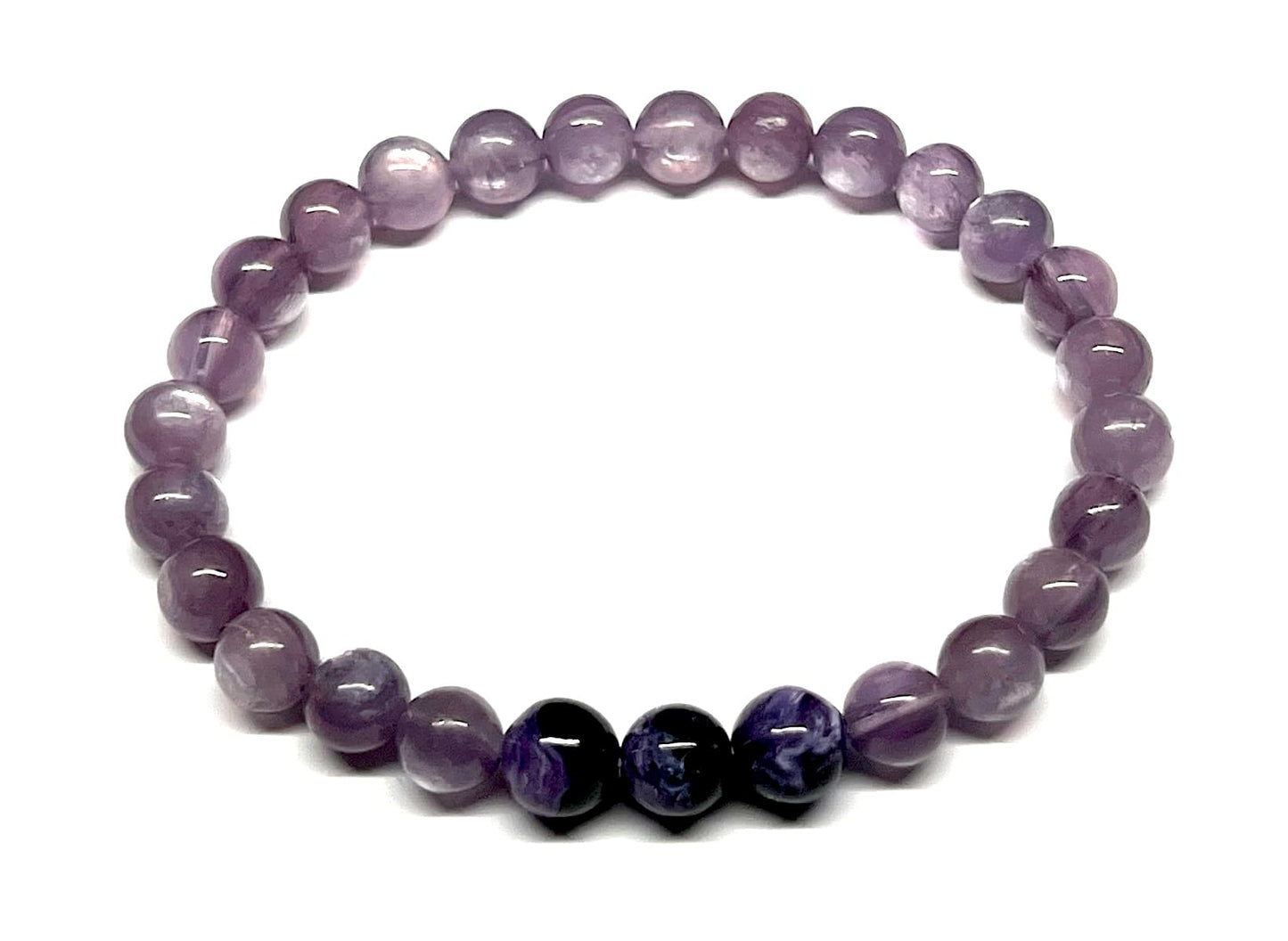 AAAAA Grade 8mm Lepidolite and Charoite Stretch Bracelet – Birthstone for October (Libra) & November (Scorpio) – Third Eye & Crown Chakra Jewelry