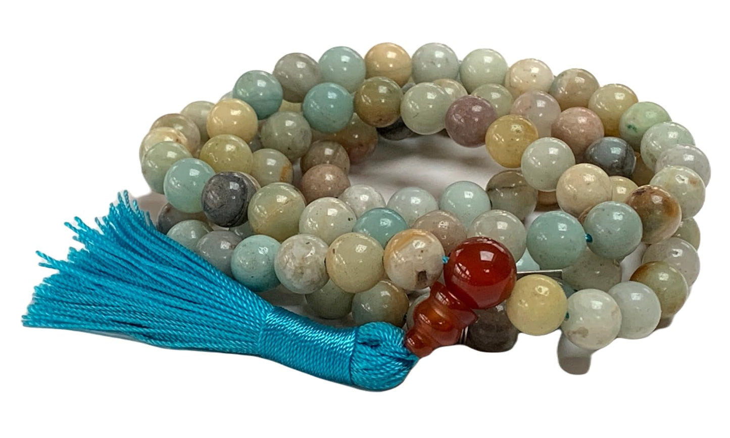 Embrace Harmony & Communication: Handmade Amazonite Mala Necklace