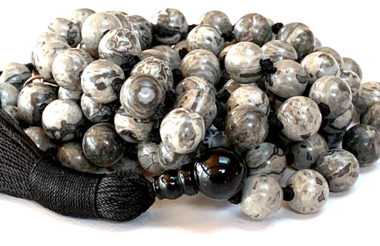 Scenic Jasper Mala Beads Necklace | 108 Hand Knotted Beads | Grounding & Balance