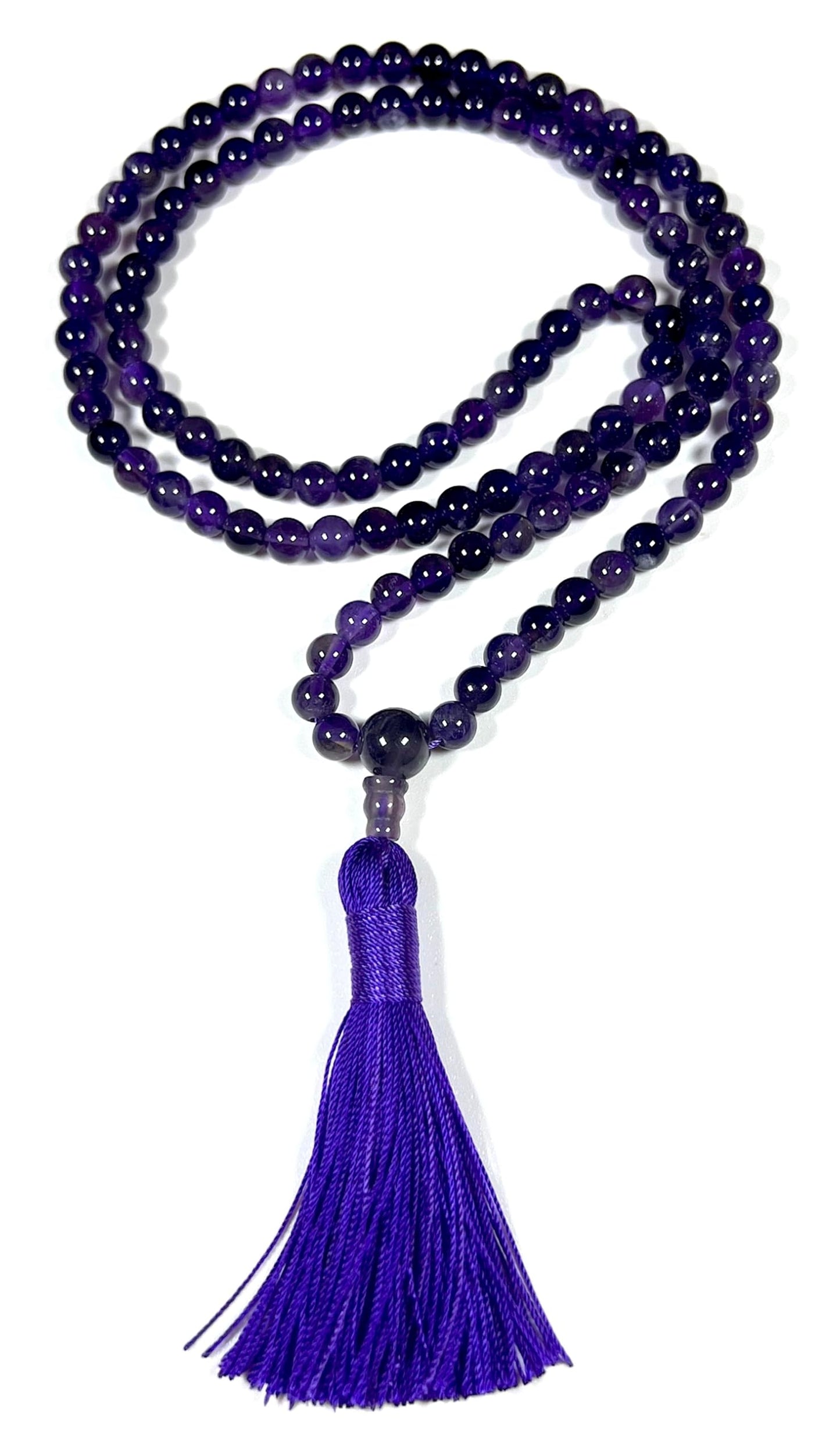 Handmade Amethyst Mala Beads Necklace - 6mm 108 Beads - Pisces Birthstone - Crown Chakra