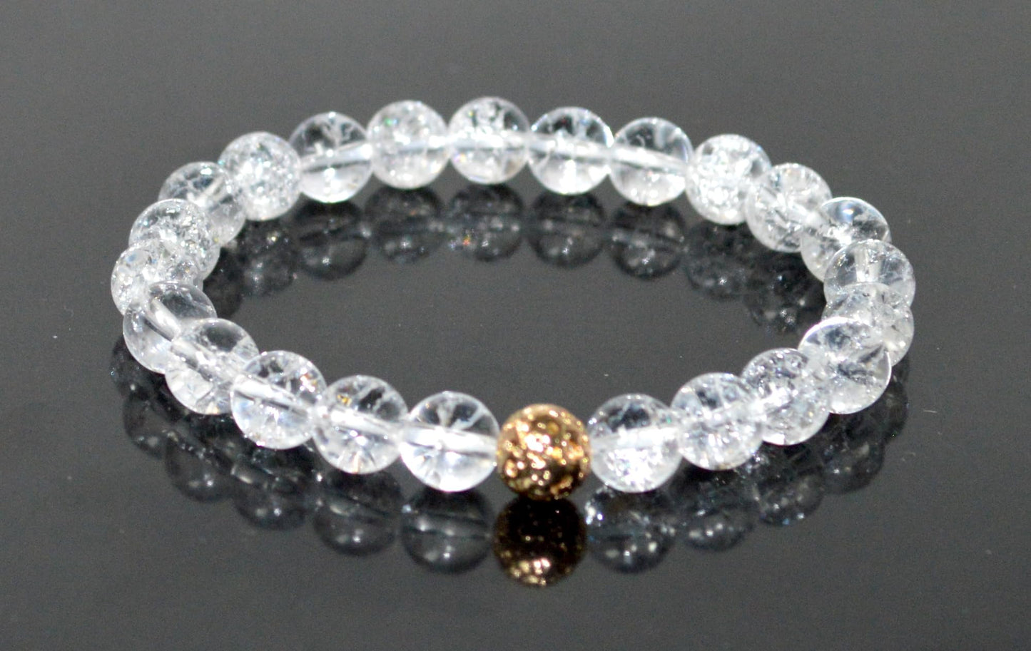 Himalayan Ice Crystal Quartz and Lava Beads Stretch Bracelet – Multi Tone Finish – Aries Birthstone – Universal Sun Sign - Crown Chakra Energy Bracelet