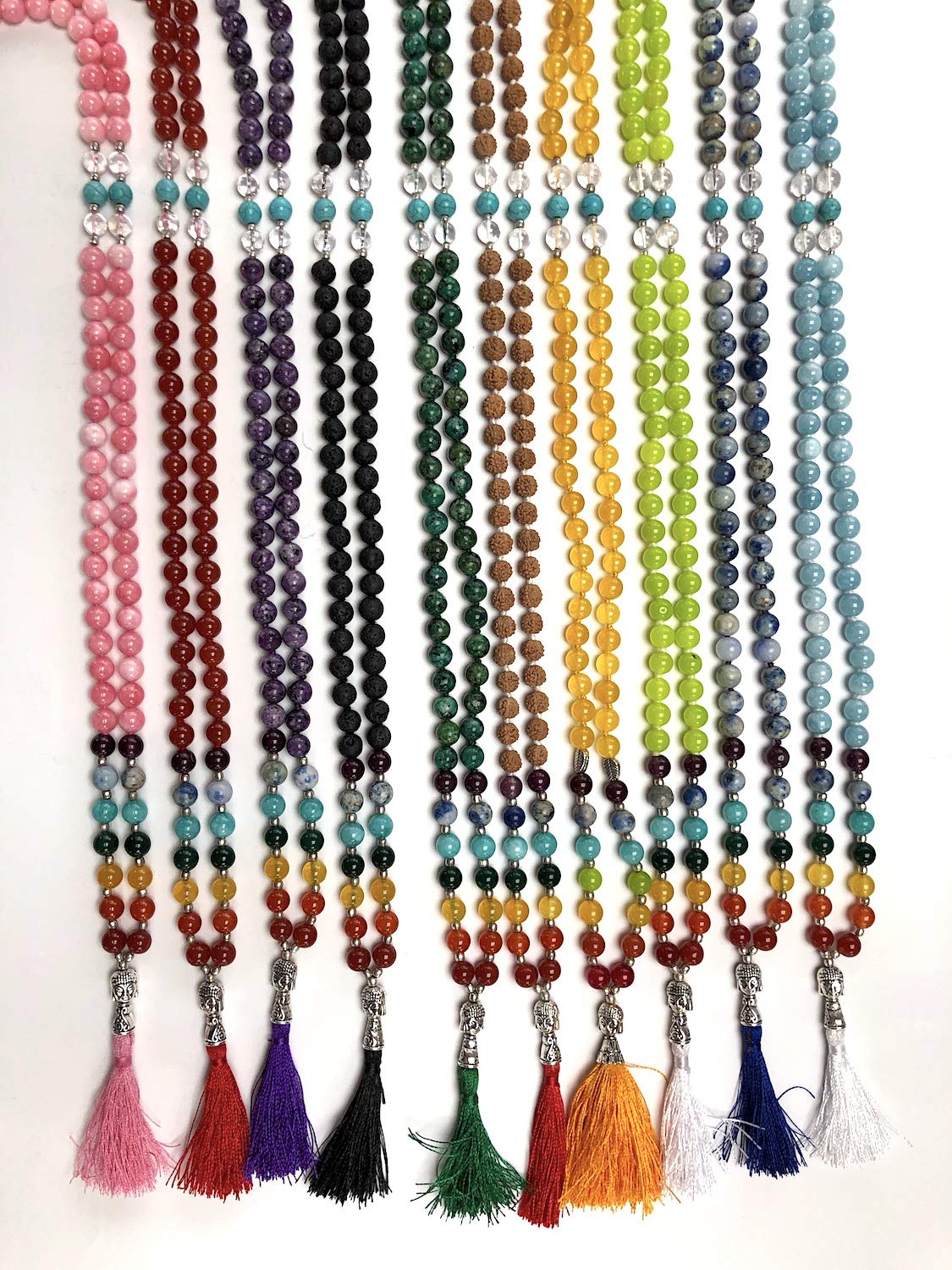 Energized 7 Chakra mala Hand Knotted 108 mala beads necklaces - Japa mala - Buddhist prayer beads - Meditation beads - Healing crystals for men women (Sky Blue Jade 5th chakra Throat chakra mala)