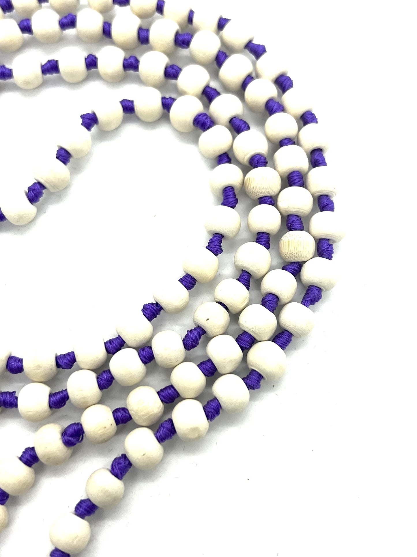 Tulsi Mala Beaded Necklace - Hand Knotted Tulasi Beads - 7 Chakra Mala (Purple String)