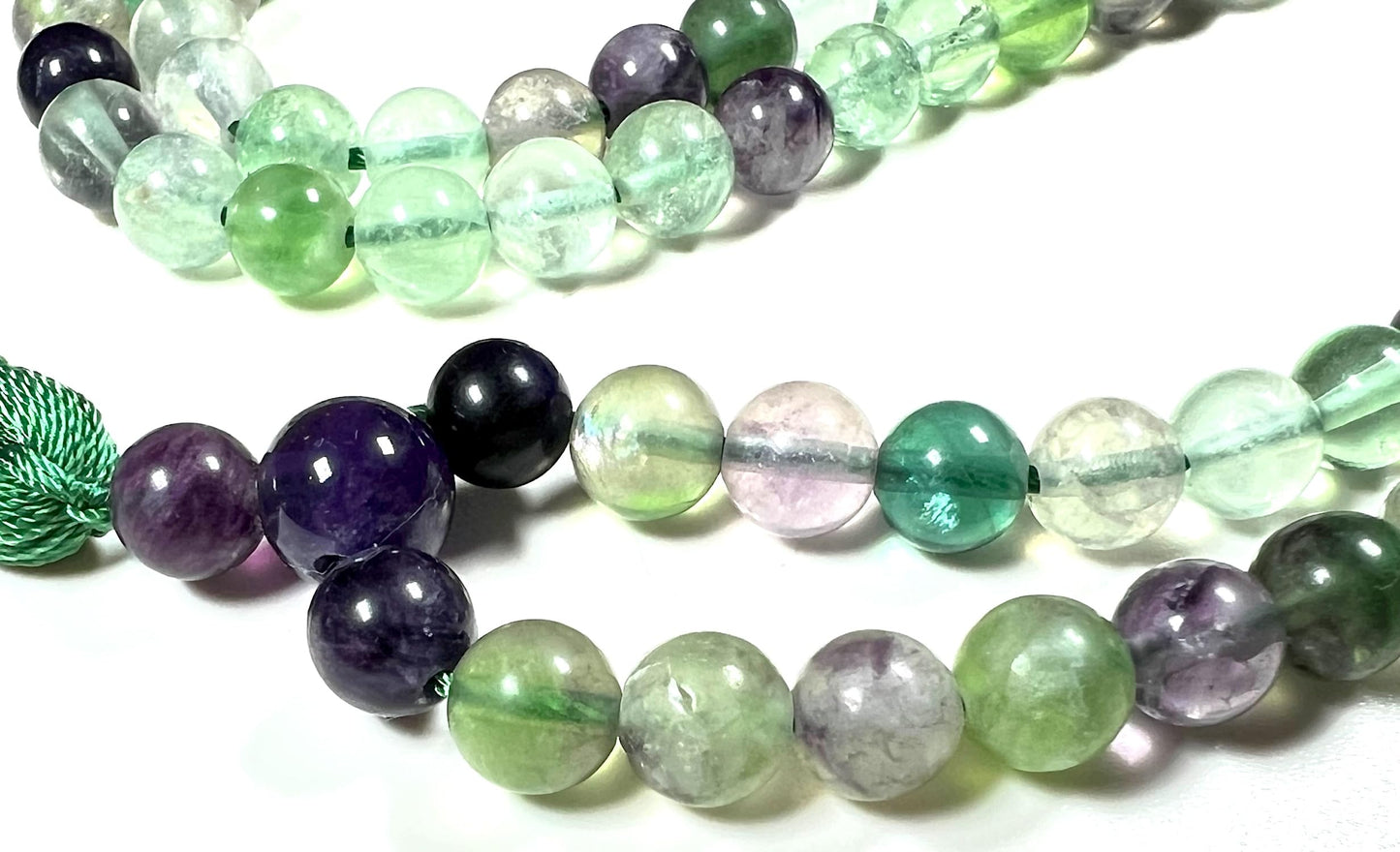 Handmade Rainbow Fluorite Mala Beads Necklace – 6mm & 8mm 108 Beads – Pisces Birthstone – Third Eye & Crown Chakra