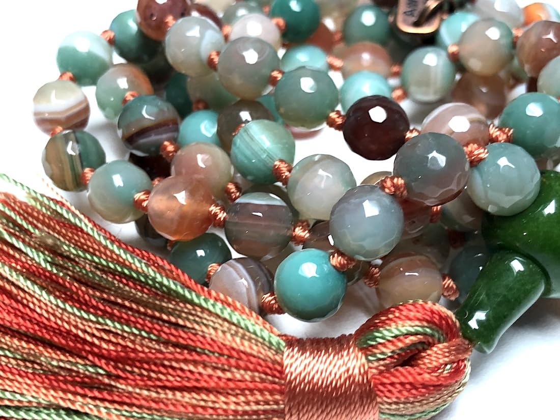 Experience Serenity & Balance with the Hand-Knotted Indian Agate Mala Beads Necklace - Taurus & Gemini Birthstone, Heart & Root Chakra Activation