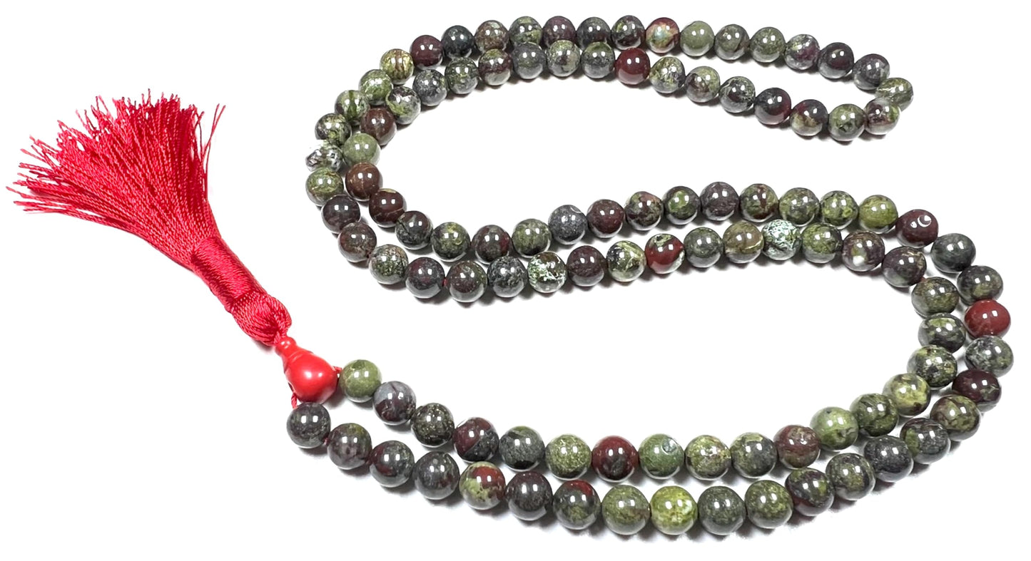 Bloodstone Jasper Mala Beads Necklace | 8mm | 108 Beads | Warrior’s Mala | Aries Birthstone & Root Chakra