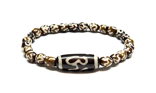 Tibetan Yak Bone Om Healing Bracelet - Chakra Alignment & Balancing (Style-5 Wrist size 6.5"-7.5"; Bead size 6-14 mm)
