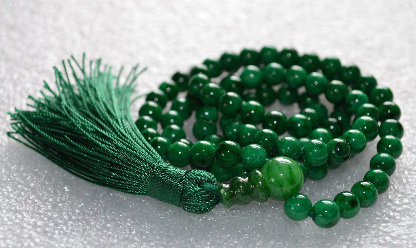 Handmade Green Jade Mala Necklace (8mm, 108 Beads) - Cultivate Harmony & Abundance - Libra Birthstone & Heart Chakra Balance