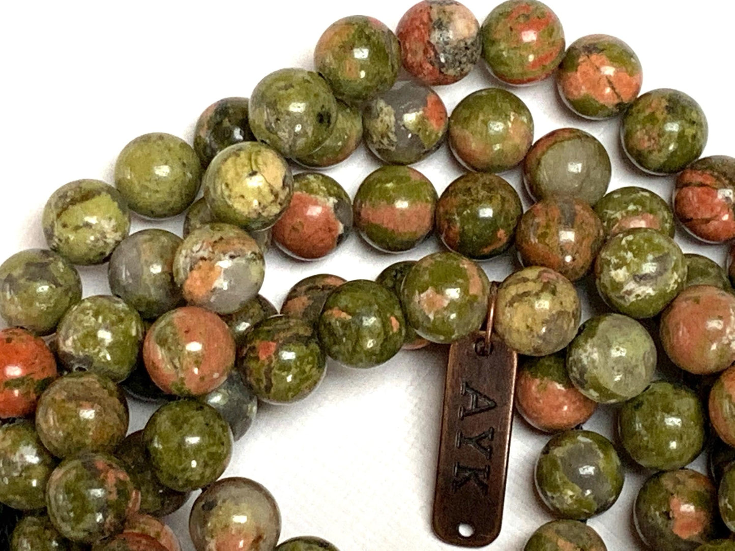 Handmade Heart & Earth Harmony Mala – Unakite Beads with Carnelian Guru | 8mm 108 Beads | Heart & Root Chakras | July Birthstone Energy | Ethically Sourced