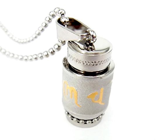 Om Mani Padme Hum Pendant | Buddhist Symbol | Stainless Steel | Silver Finish | 33.5x13mm: Hole 9x5mm