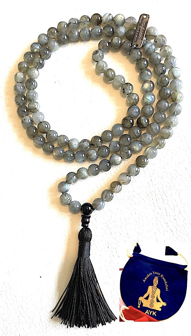 Labradorite Mala Beads | Fifth Chakra | Throat Chakra | Tassel Necklace | Communication | Self Expression | Creativity in Writing | Public Speaking | Scorpio Birthstone, Zodiac Sign