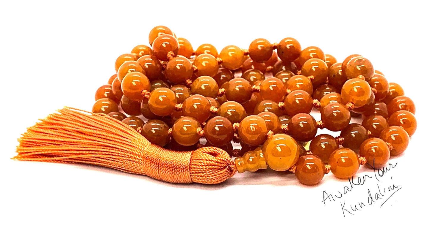 AERIS Orange Aventurine Mala Necklace | 108 Hand-Knotted Beads for Manifestation, Creativity & Confidence | Solar Plexus Chakra | August Birthstone Alternative | Handmade in USA