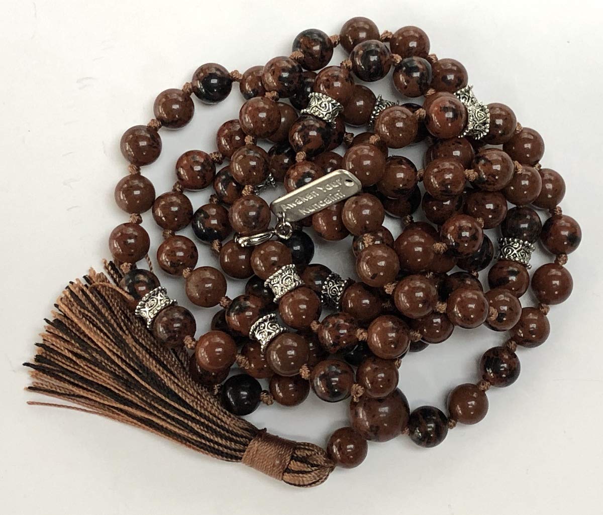 Hand-Knotted Mahogany Obsidian Mala (8mm, 108 Beads) - Ignite Creativity & Inner Strength - Crown & Root Chakra Alignment, Scorpio Birthstone