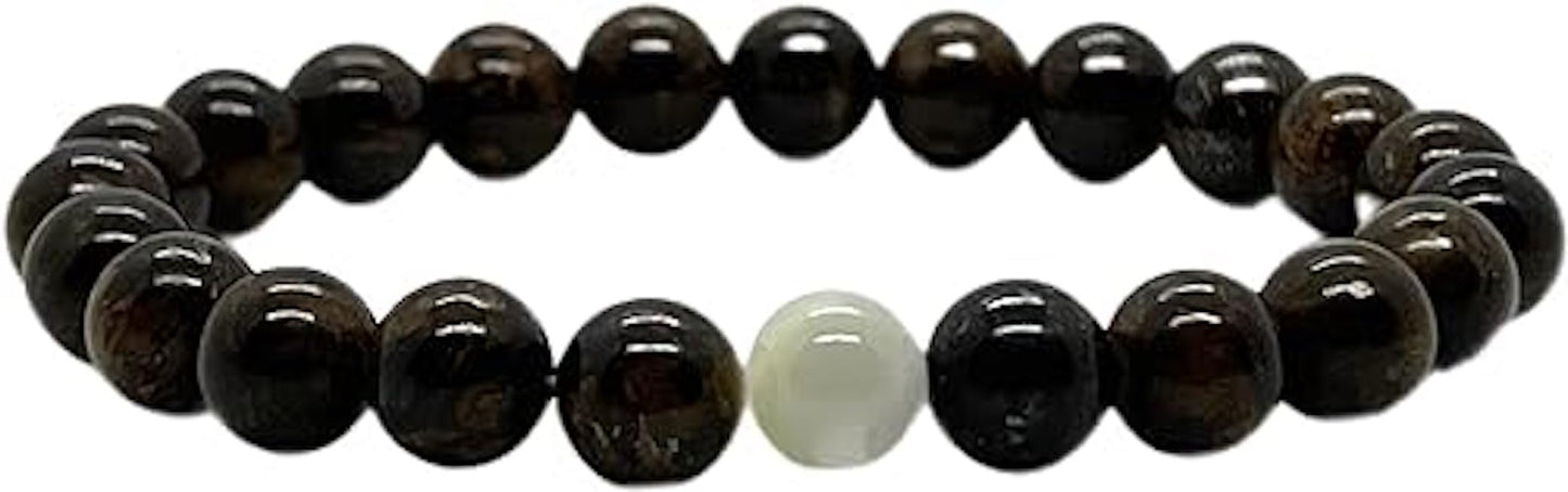 Bronzite & Mother of Pearl Stretch Bracelet (8mm Beads, 7.5 Inches) - Balance & Inner Strength: - Taurus & Gemini Birthstone & Root & Solar Plexus Harmony