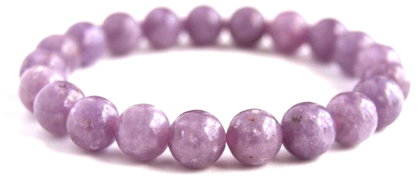 AWAKEN YOUR KUNDALINI Lepidolite Stretch Bracelet with 8mm Beads, Wrist Size 7.5 inches, Birthstone for Libra, Astrological Sign: Pisces, Third Eye Chakra Bracelet