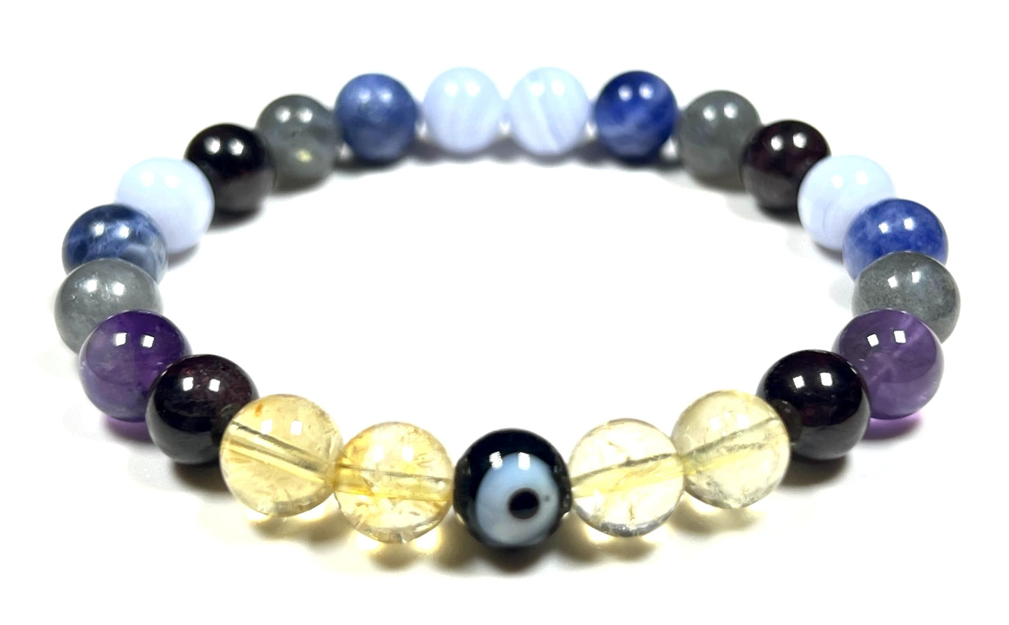 Crystals For Anxiety Stretch Bracelet | Universal Birthstone | Throat & Third Eye Chakra