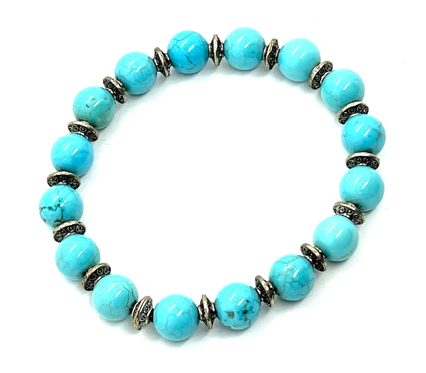 Turquoise Stretch Bracelet, Natural Gemstone Beads, Beaded Wristband, Boho Style, Handmade Jewelry, Communication, Emotional Balance - Approx. 7.25 Inches Wrist Size