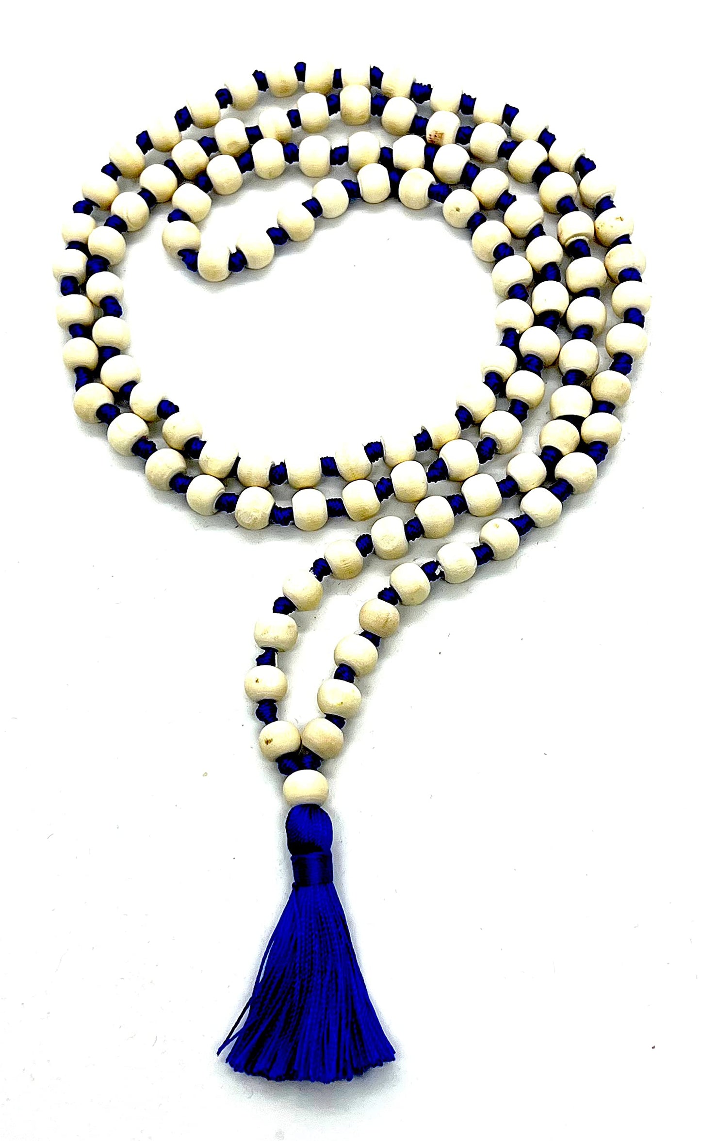 Tulsi Mala Beaded Necklace - Hand Knotted Tulasi Beads - 7 Chakra Mala (Blue String)