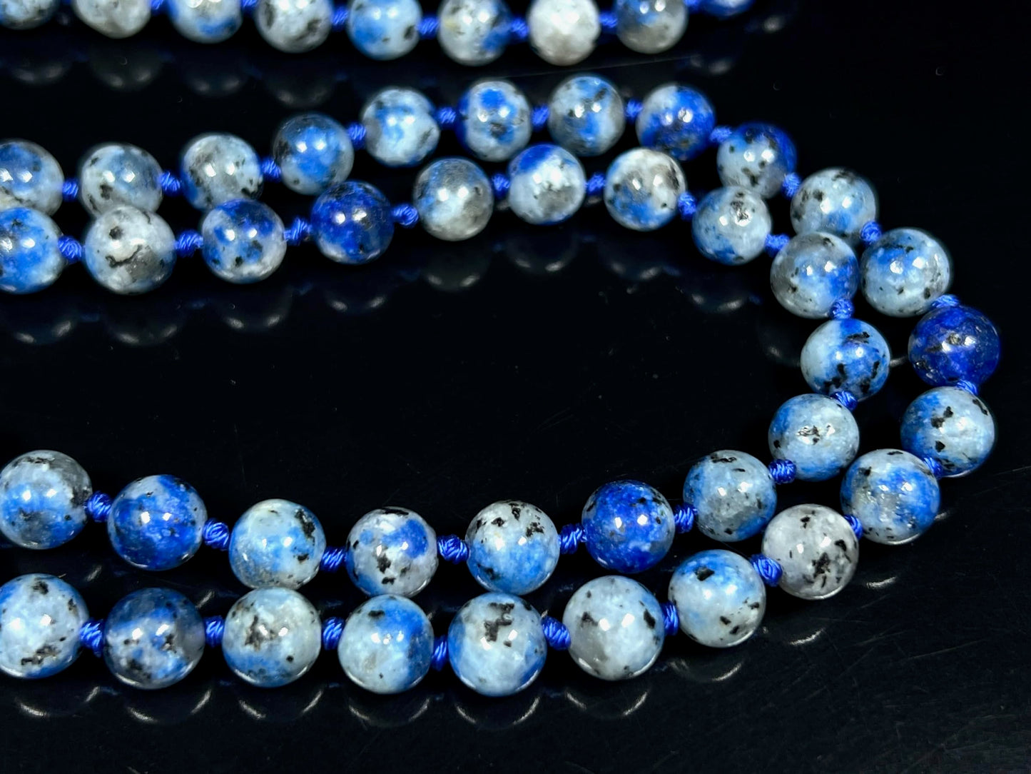 Natural K2 Gemstone Mala Beads Necklace – Virgo Birthstone – 108 Hand Knotted 8mm Beads – Third Eye Chakra – Ethically Sourced Spiritual Crystal Jewelry for Meditation & Style