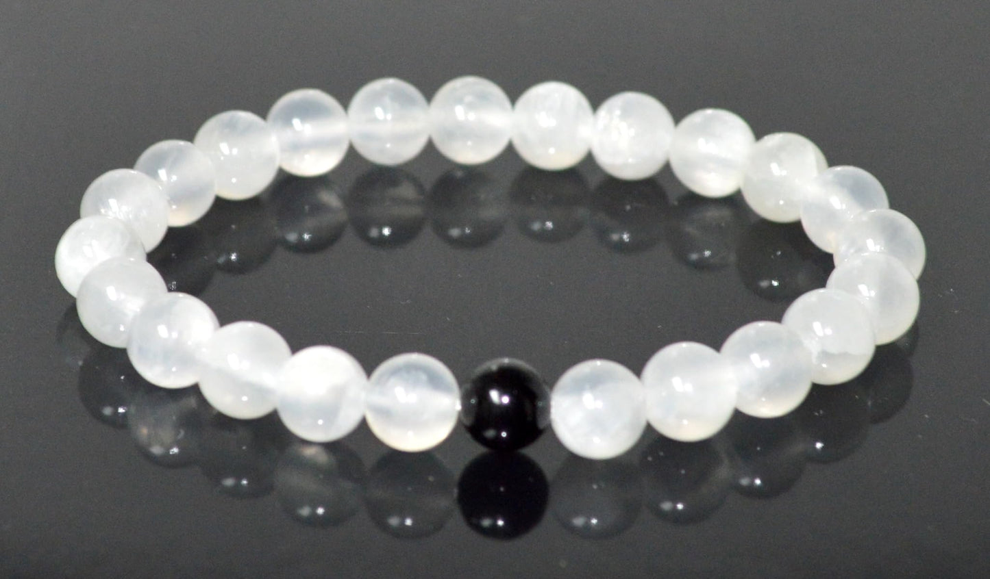 Selenite and Tourmaline Stretch Bracelet – Crown Chakra, Cancerian Birthstone