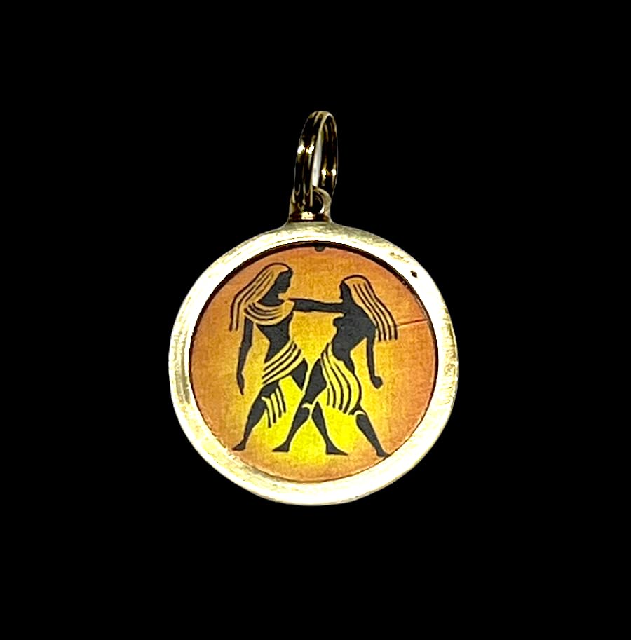 Zodiac Constellation Pendant Necklace - Sun Sign Amulet - Rashi Yantra Pendant - 1 Inch Brass Pendant with Zodiac Yantra