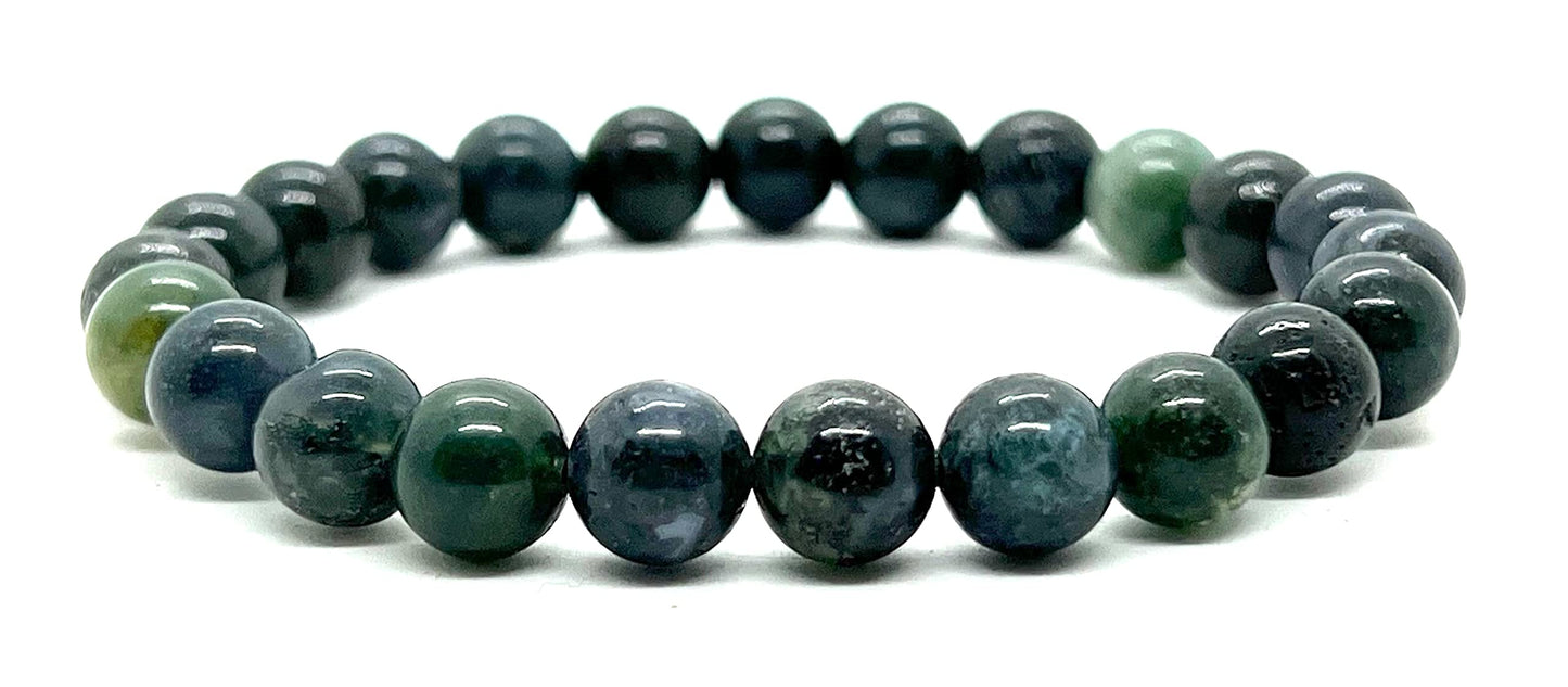 AWAKEN YOUR KUNDALINI Moss Agate Stretch Bracelet - Embrace Earth’s Vibrance - Virgo Birthstone - Heart Chakra