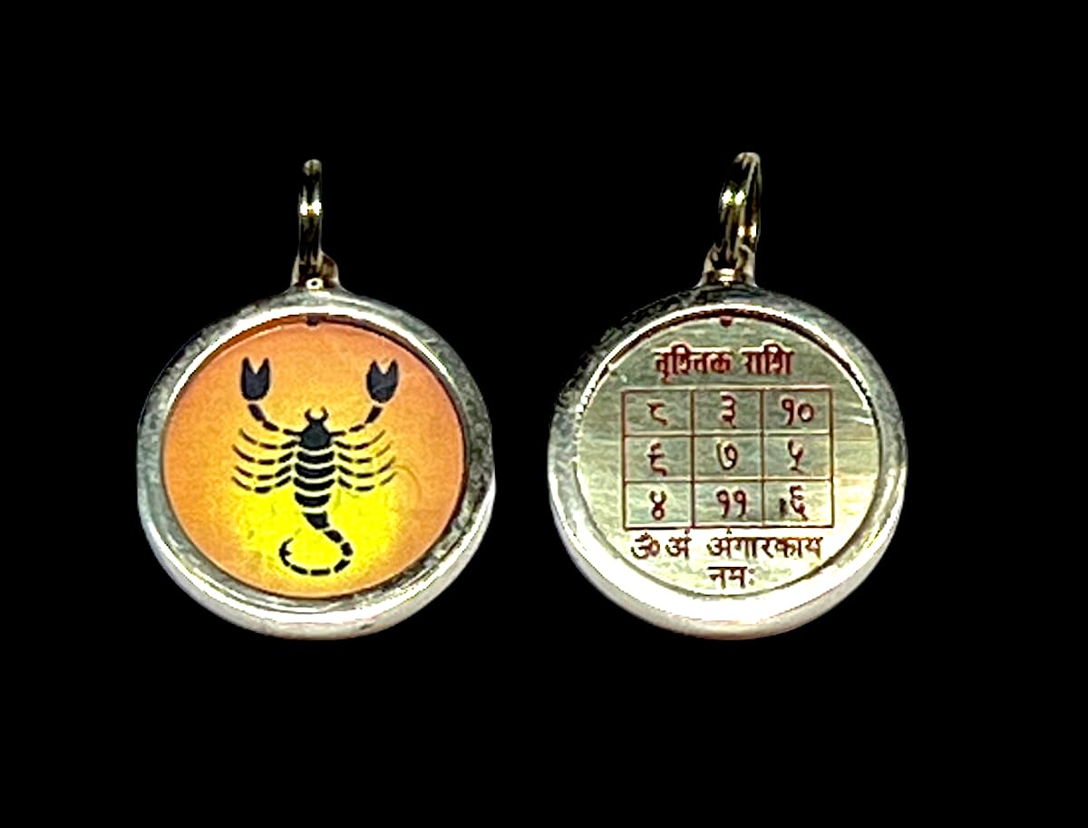 Zodiac Constellation Pendant Necklace - Sun Sign Amulet - Rashi Yantra Pendant - 1 Inch Brass Pendant with Zodiac Yantra