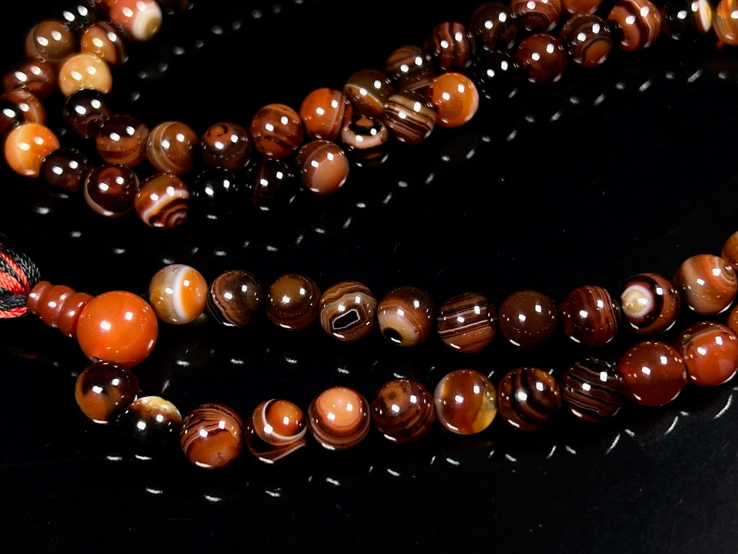 Handmade Red Striped Agate Mala Beads Necklace – 8mm, 108 Beads – Root Chakra, Aries & Scorpio Birthstone