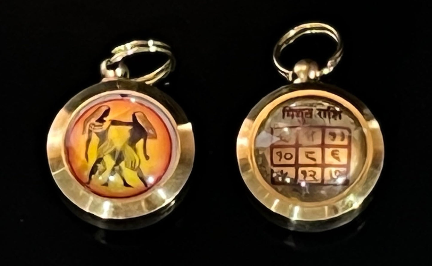 Zodiac Constellation Pendant Necklace - Sun Sign Amulet - Rashi Yantra Pendant - 3/4 Inch Brass Pendant with Zodiac Yantra