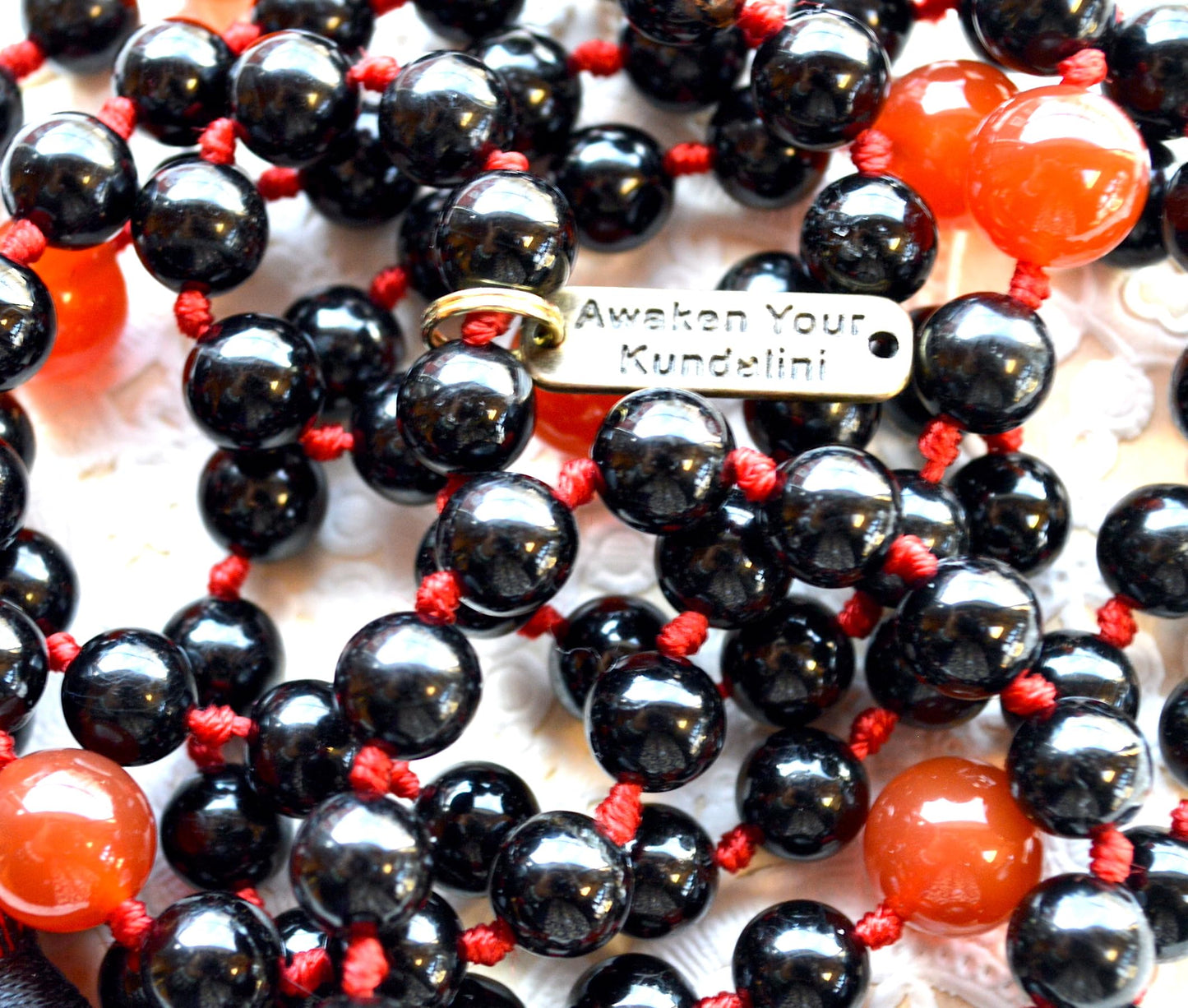 Black & Red Onyx Mala Necklace | Hand-Knotted 108 Beads | Root Chakra | VEERA Collection