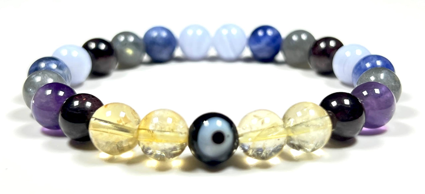 Crystals For Anxiety Stretch Bracelet | Universal Birthstone | Throat & Third Eye Chakra