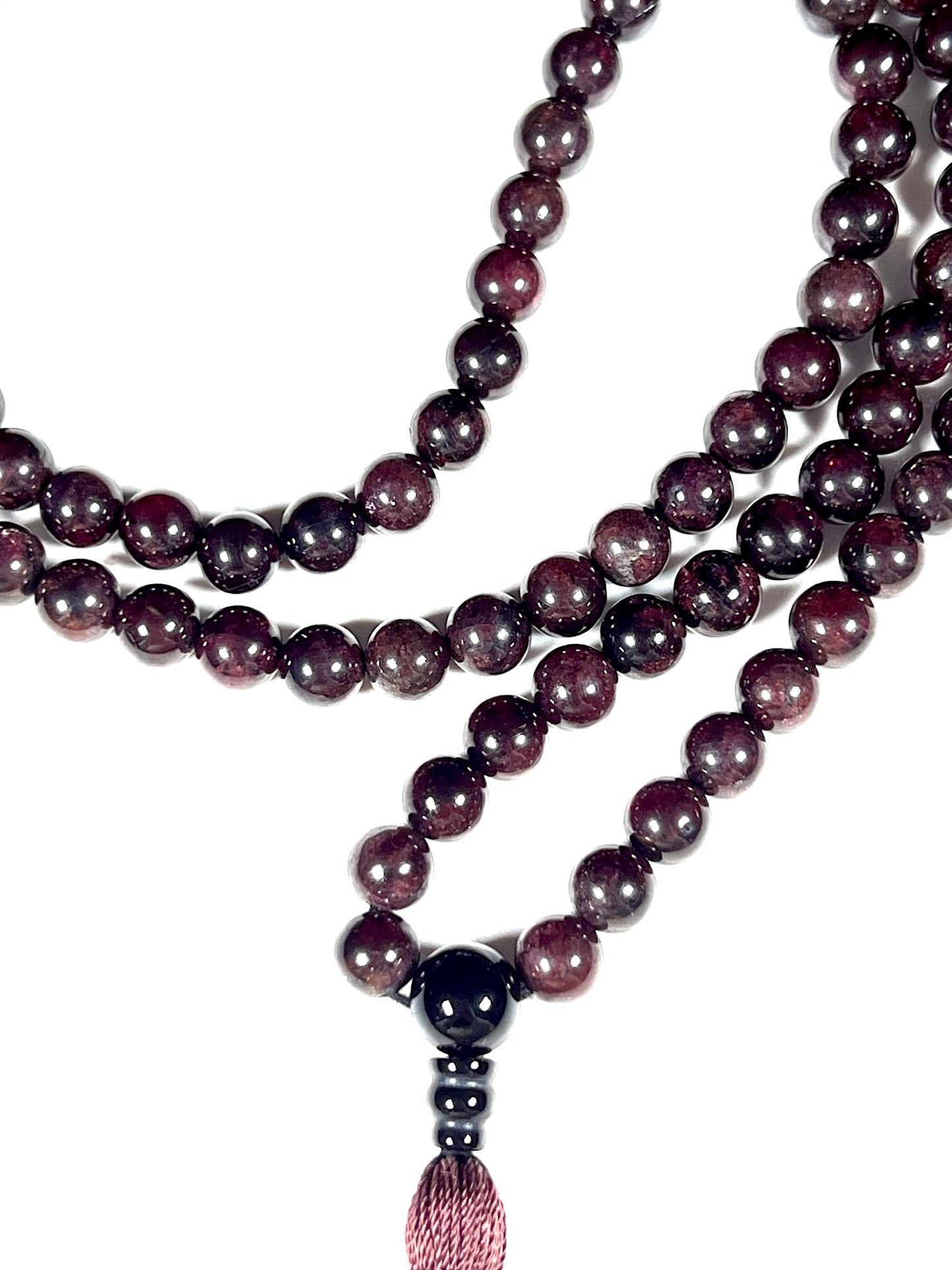 Handmade Natural Garnet Mala Beads Necklace | 6mm & 8mm | 108 Beads | Passion & Vitality Mala | Capricorn Birthstone & Root Chakra