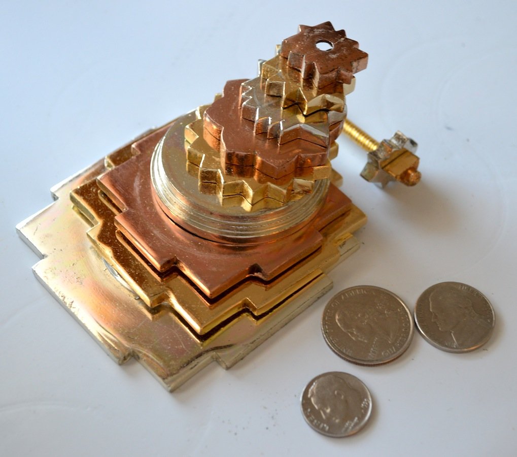 AWAKEN YOUR KUNDALINI Sri Meru Yantra, Shree Chakra, Maha Meru in Astadhatu Size 3" Inch - Spiritual Powers, Vaastu Dosh, Prosperity - 3D