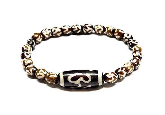 Tibetan Yak Bone Om Healing Bracelet - Chakra Alignment & Balancing (Style-5 Wrist size 6.5"-7.5"; Bead size 6-14 mm)