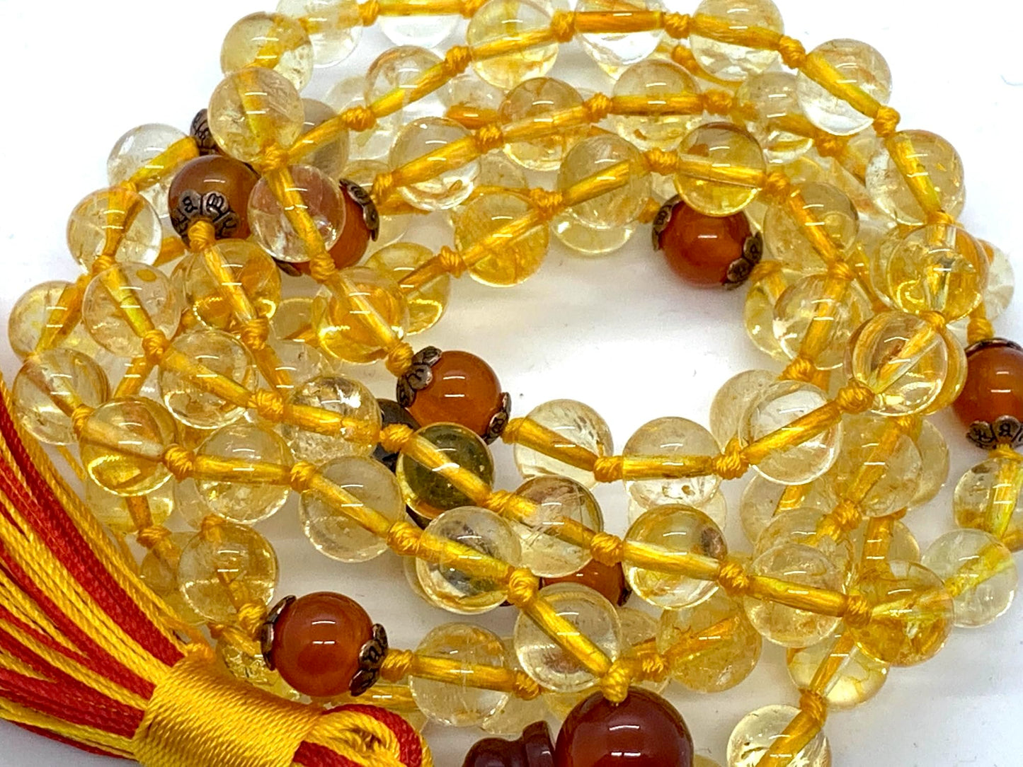 Citrine And Carnelian Mala Beads Necklace, 108 Beads – November & July Birthstone Necklace – Sagittarius & Cancer Zodiac – Sacral & Solar Plexus Chakra