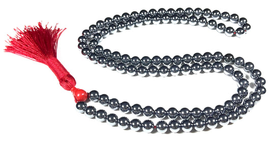 Terahertz Mala Beads Necklace | 8mm 108 Beads | Energy & Focus | Aquarius Birthstone | Root Chakra Alignment
