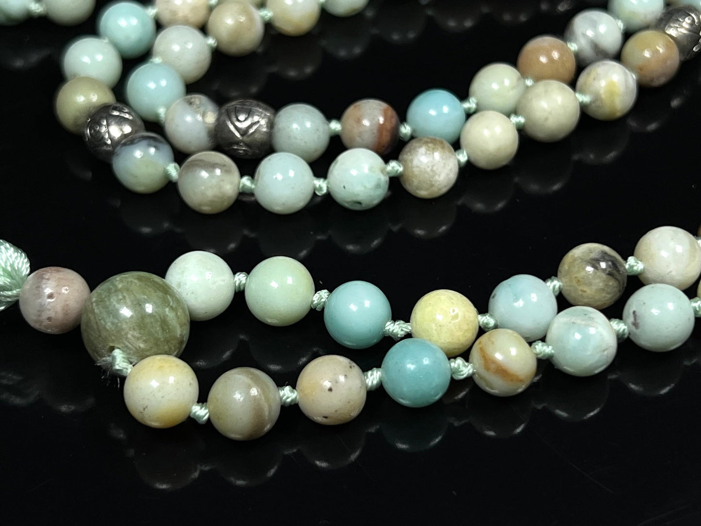 Hand-knotted Amazonite Mala Necklace 8mm 108 Beads - Virgo and Cancer Zodiac Sun Sign Crystal Gemstones