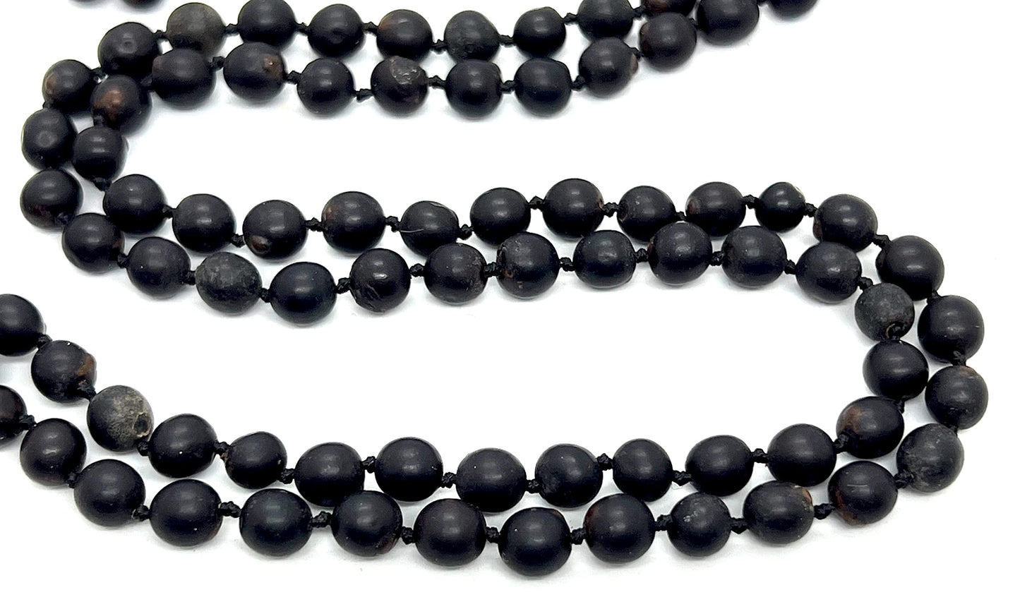 Hand Knotted Black Vijayanti Vaijayanti Mala Necklace with 6-7mm Beads - Virgo Sun Sign, Root Chakra Alignment - Protection, Victory Mala