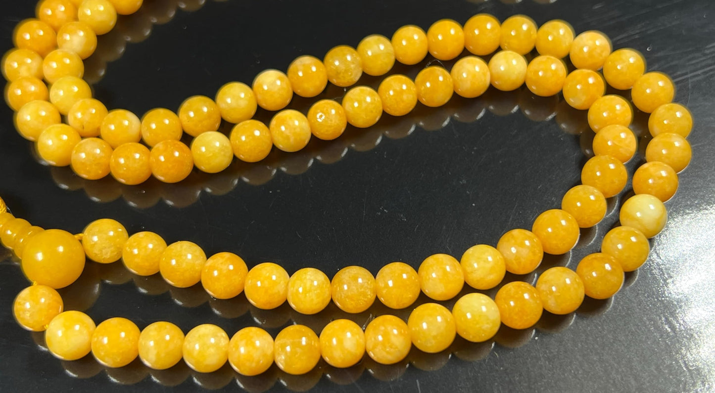 Handmade 8mm Yellow Calcite Mala Beads Necklace – 108 Beads – Leo Birthstone – Solar Plexus Chakra