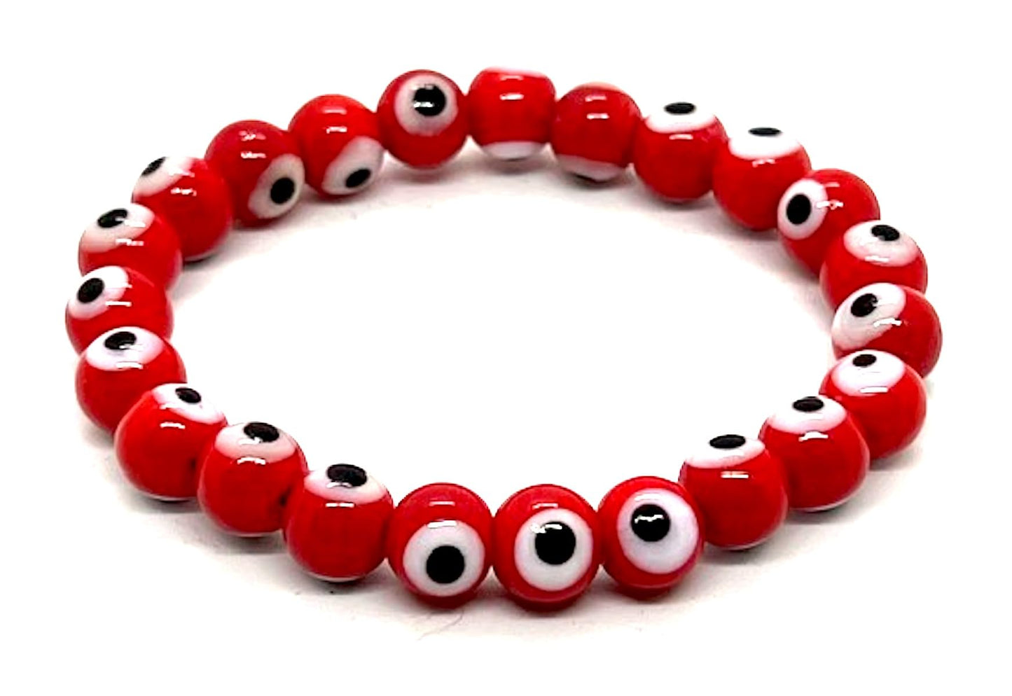 Embrace Passion & Energy - Handmade Red Evil Eye Charm Bracelet (8mm Beads) - Aries & Sagittarius Birthstone - Sacral Chakra Balance