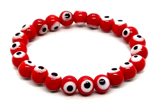 Embrace Passion & Energy - Handmade Red Evil Eye Charm Bracelet (8mm Beads) - Aries & Sagittarius Birthstone - Sacral Chakra Balance