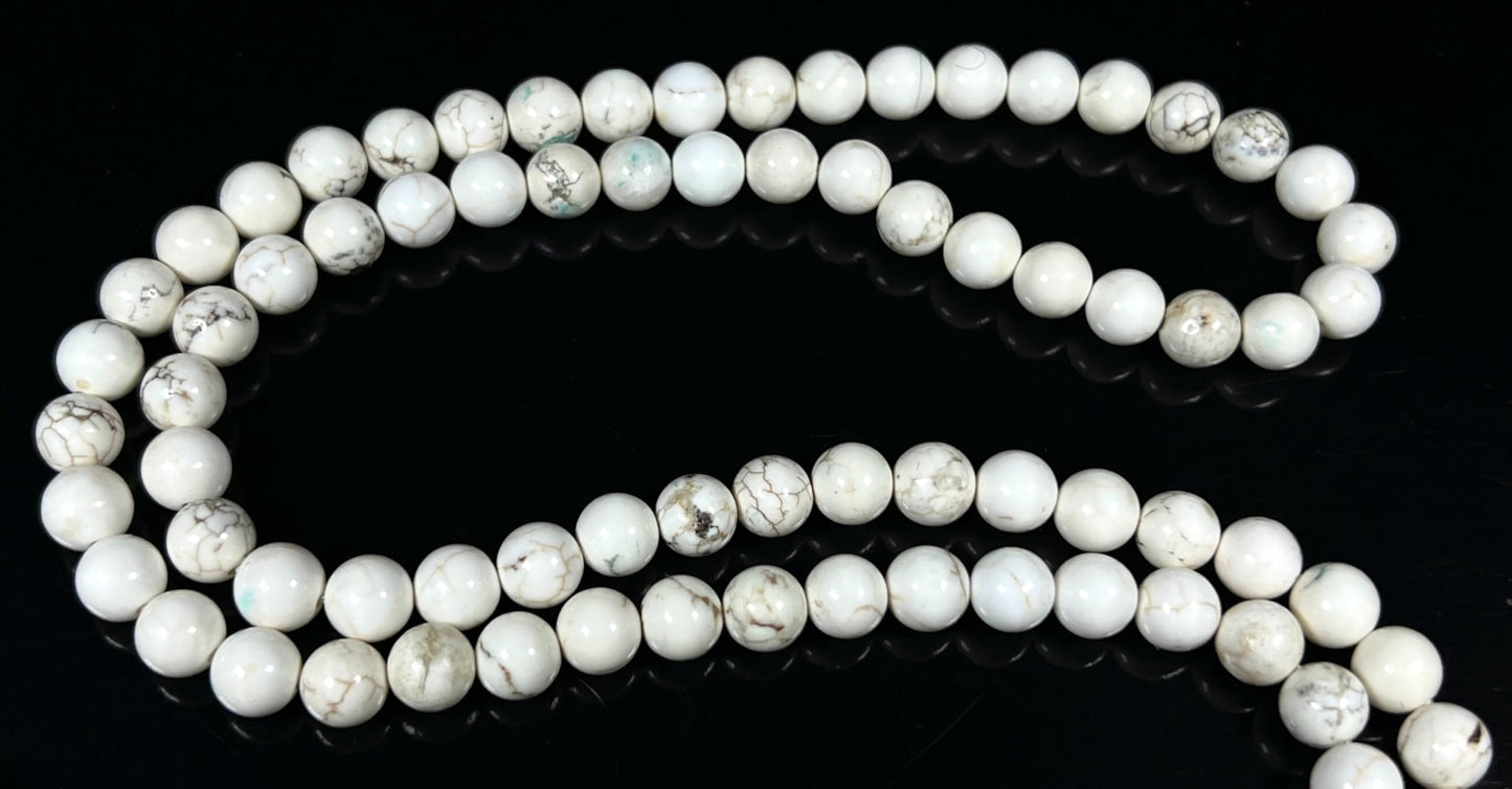Natural White Howlite Mala Beads Necklace – 6mm & 8mm, 108 Beads – Gemini Birthstone, Crown Chakra Mala
