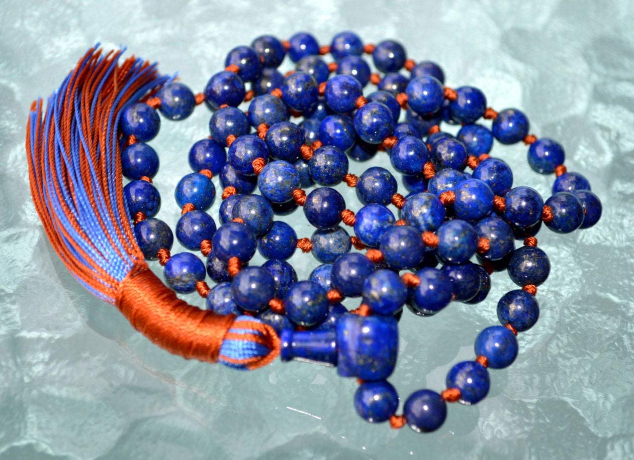 Unleash Your Inner Wisdom - Lapis Lazuli Mala Necklace (10mm 108 Beads, December Birthstone, Sagittarius Gemstone, Throat Chakra)