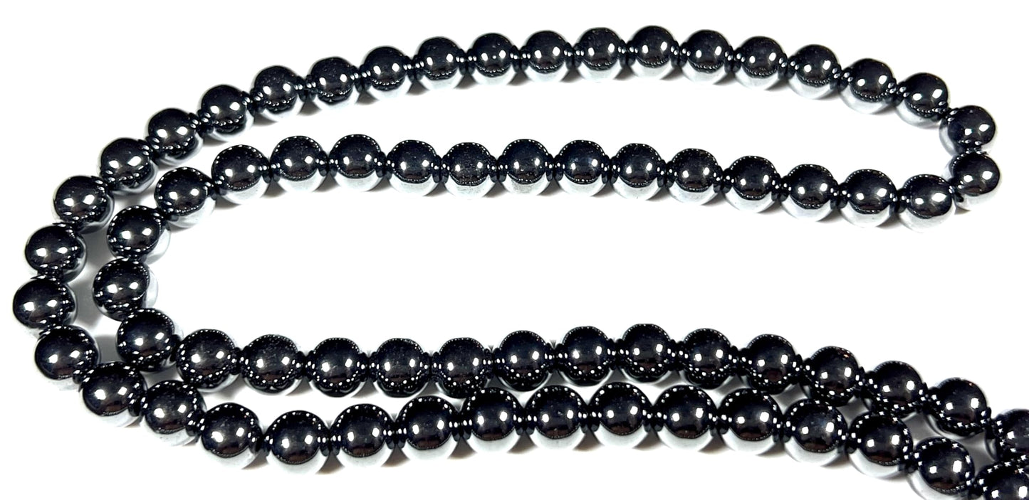 FEROX Hematite Mala Necklace | 108 Hand-Knotted 8mm Beads for Grounding, Protection & Root Chakra Healing | Confidence Crystal | Handmade in USA