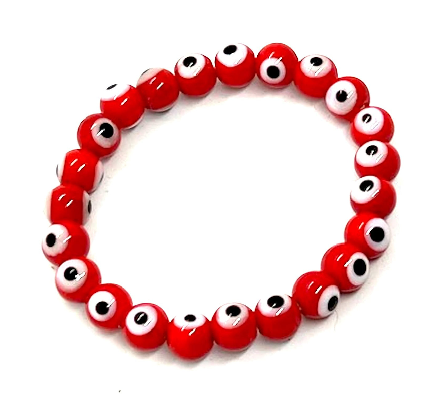 Embrace Passion & Energy - Handmade Red Evil Eye Charm Bracelet (8mm Beads) - Aries & Sagittarius Birthstone - Sacral Chakra Balance