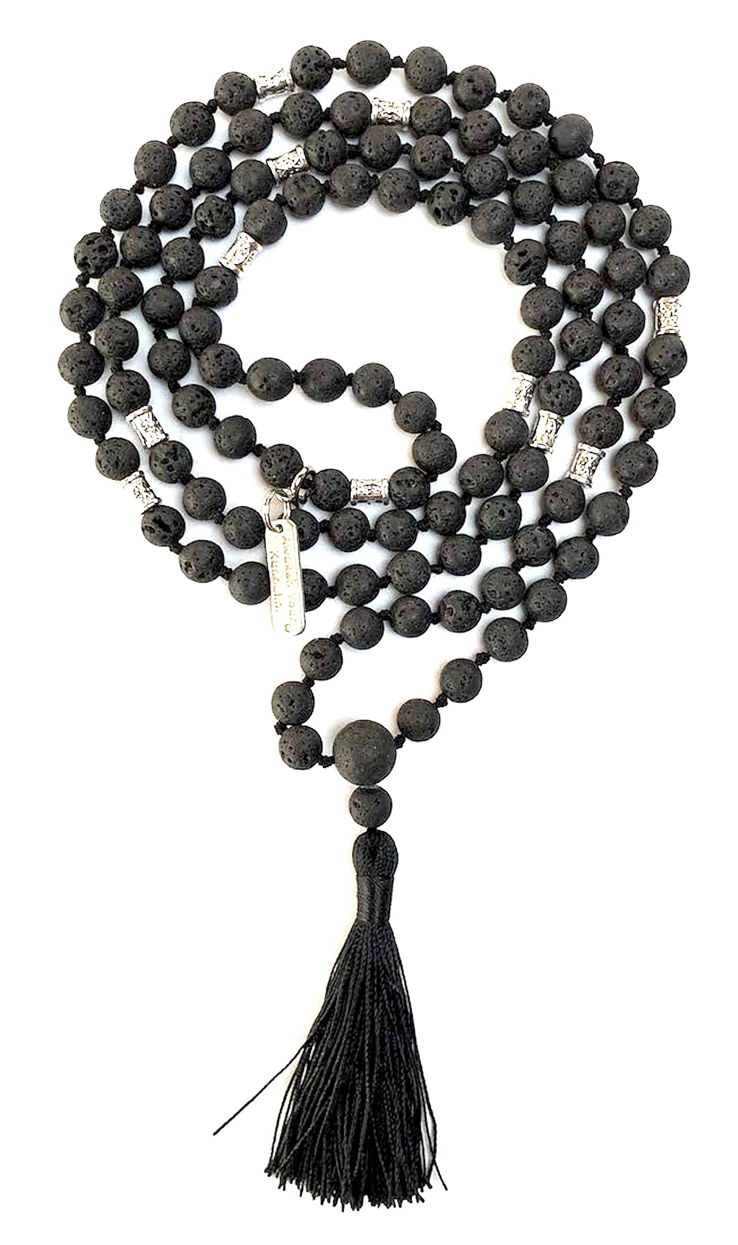 VULCAN Lava Stone Mala Necklace 108 Beads Hand-Knotted 8mm Natural Stone Root Chakra Grounding Aromatherapy Volcanic Energy Handmade USA AYK Collection Spiritual Protection Healing Jewelry